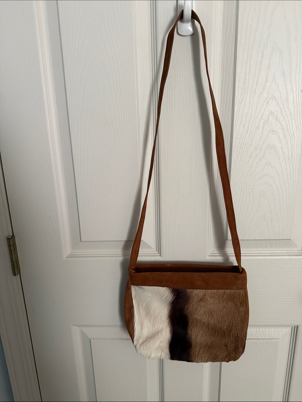 Suede and Haircalf Crossbody Bag in Brown
